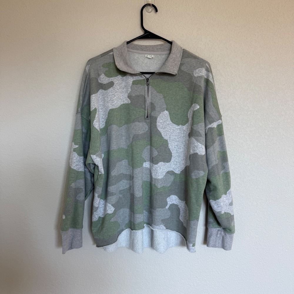 Aerie Camo Quarter Zip Sweatshirt Green Grey Oversized Pullover M Cozy Lounge